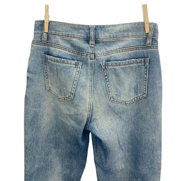 Ashley Mason Juniors Embellished Jeans High Rise Relaxed Frayed Hem Gems Size 1 - Picture 7 of 11